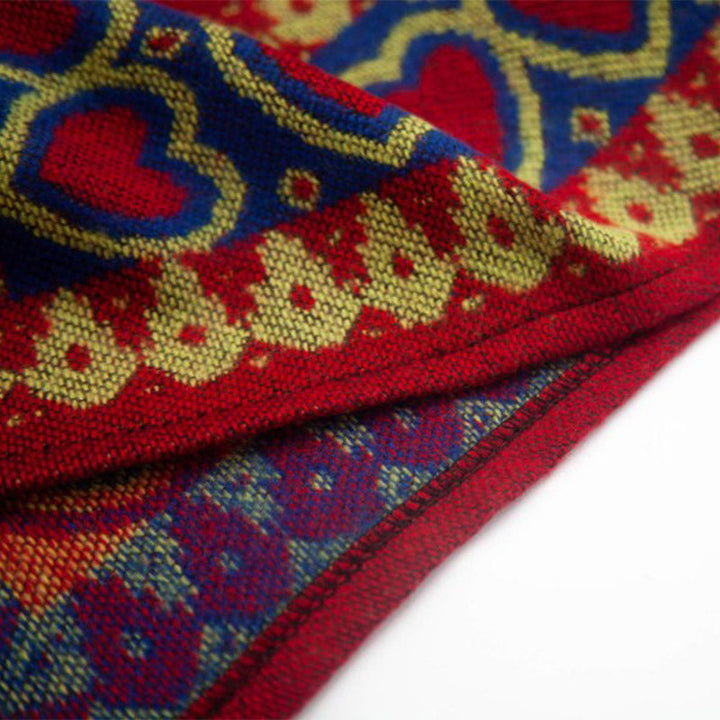 BWOOOH Tibetan Shawl Red Love Heart Tassel Hooded Cloak W