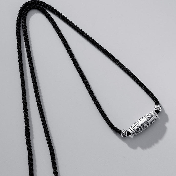 BWOOOH 999 Sterling Silver Nine-Eye Dzi Bead Pattern Protection Rope Necklace Pendant