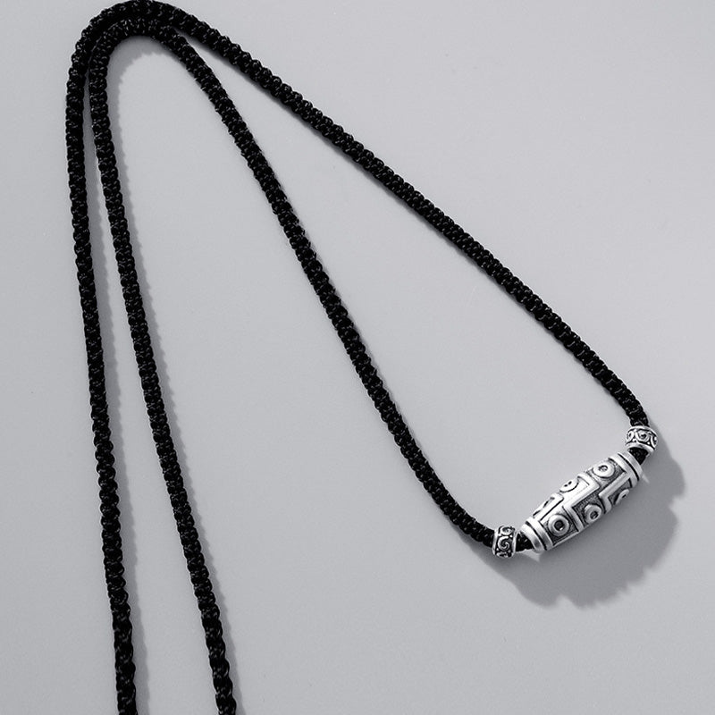 BWOOOH 999 Sterling Silver Nine-Eye Dzi Bead Pattern Protection Rope Necklace Pendant