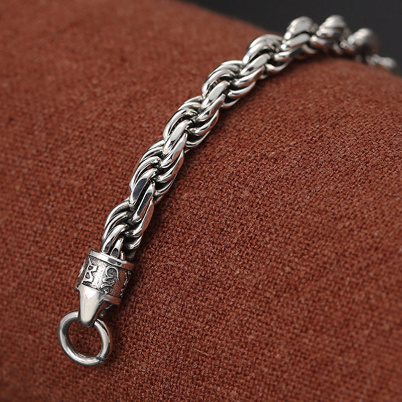 BWOOOH 925 Sterling Silver Tibet Om Mani Padme Hum Double Dorje Vajra Twisted Design Peace Love Bracelet