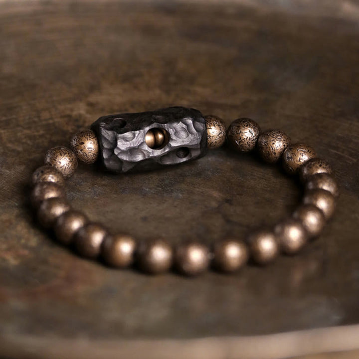 BWOOOH Tibet Ebony Wood Copper Peace Balance Beaded Bracelet
