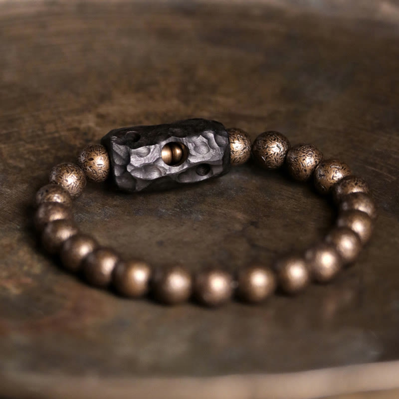 BWOOOH Tibet Ebony Wood Copper Peace Balance Beaded Bracelet