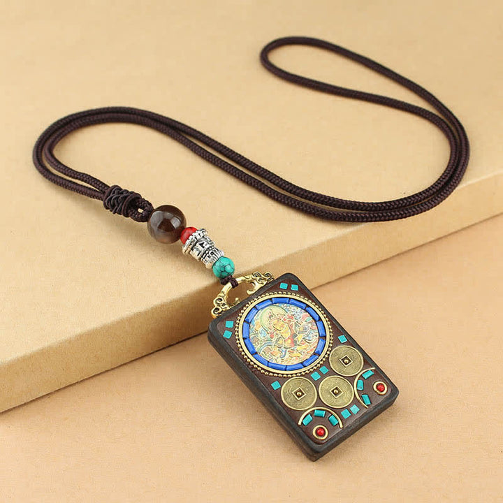BWOOOH Tibet God of Wealth Thangka Ebony Peace Necklace Pendant