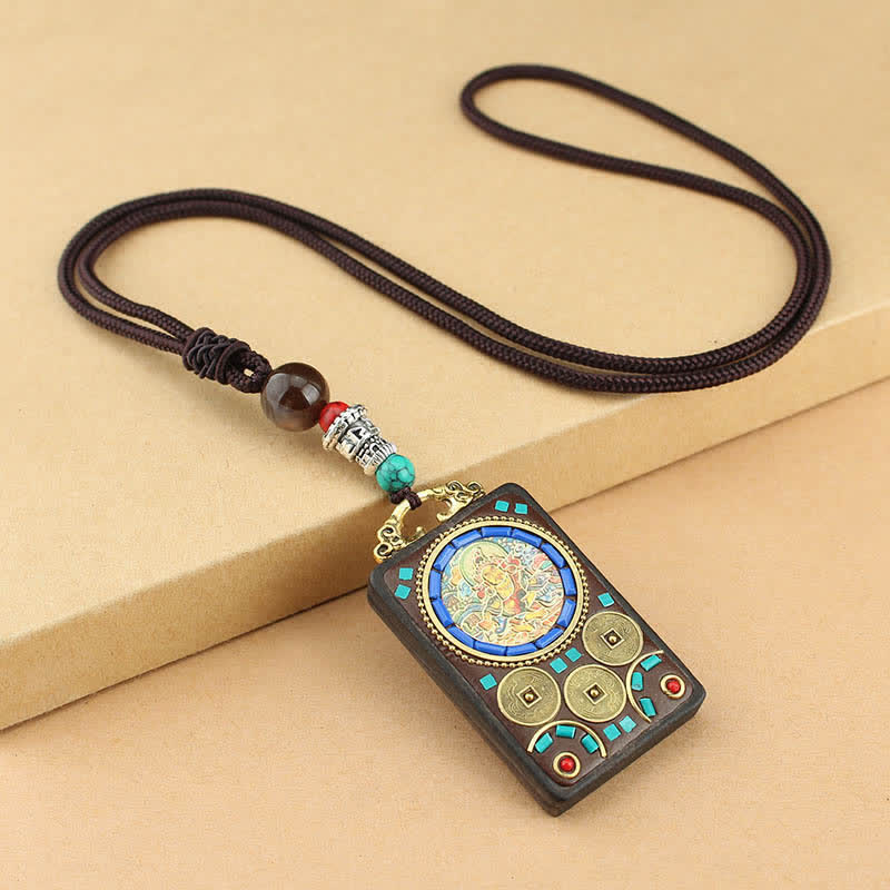 BWOOOH Tibet God of Wealth Thangka Ebony Peace Necklace Pendant