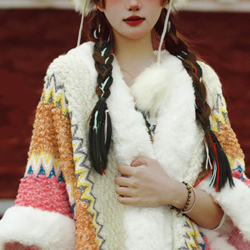BWOOOH Tibetan Multicolored Striped Shawl Winter Cozy Tra