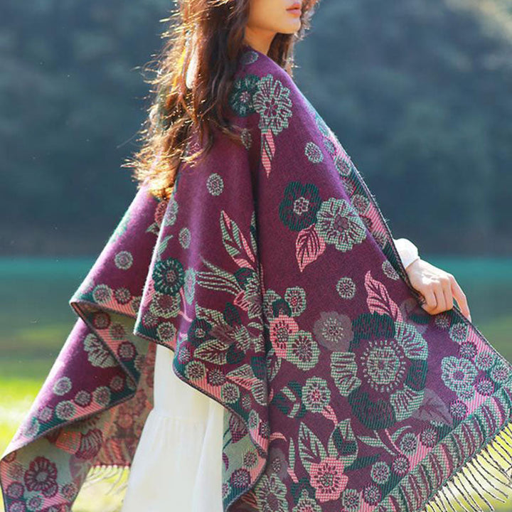 BWOOOH Tibetan Flower Floral Leaves Pattern Design Shawl 