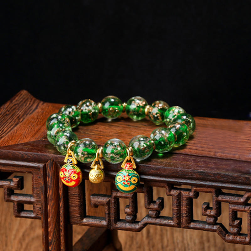 BWOOOH Gold Swallowing Beast Family Charm Luminous Fluorescent Liuli Glass Bead Success Bracelet