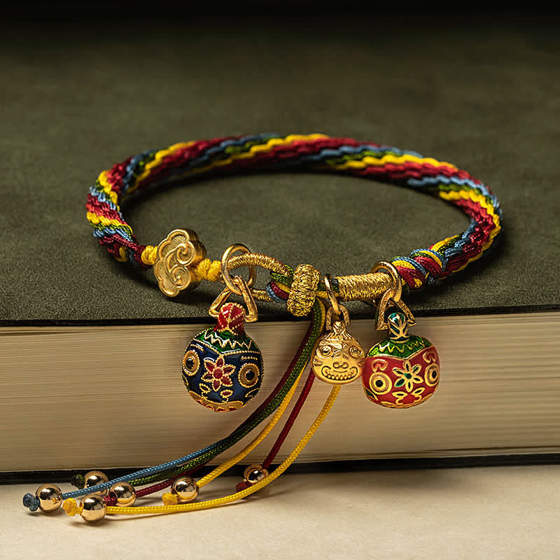 BWOOOH Gold Swallowing Beast Family Luck Reincarnation Knot Colorful String Bracelet