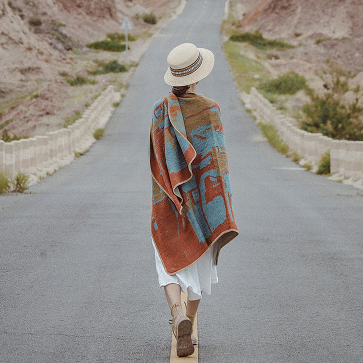 BWOOOH Tibetan Orange Shawl Warm Cloak Scarf