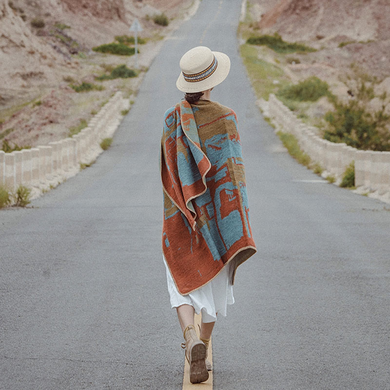 BWOOOH Tibetan Orange Shawl Warm Cloak Scarf