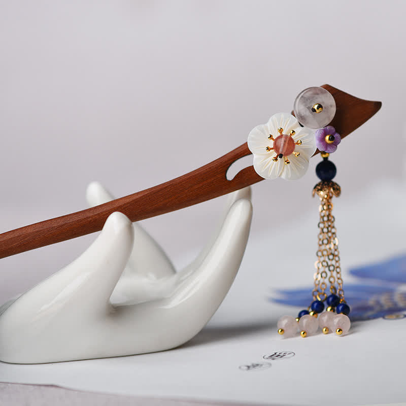 BWOOOH Red Sandalwood Pink Crystal Charm Healing Hairpin 
