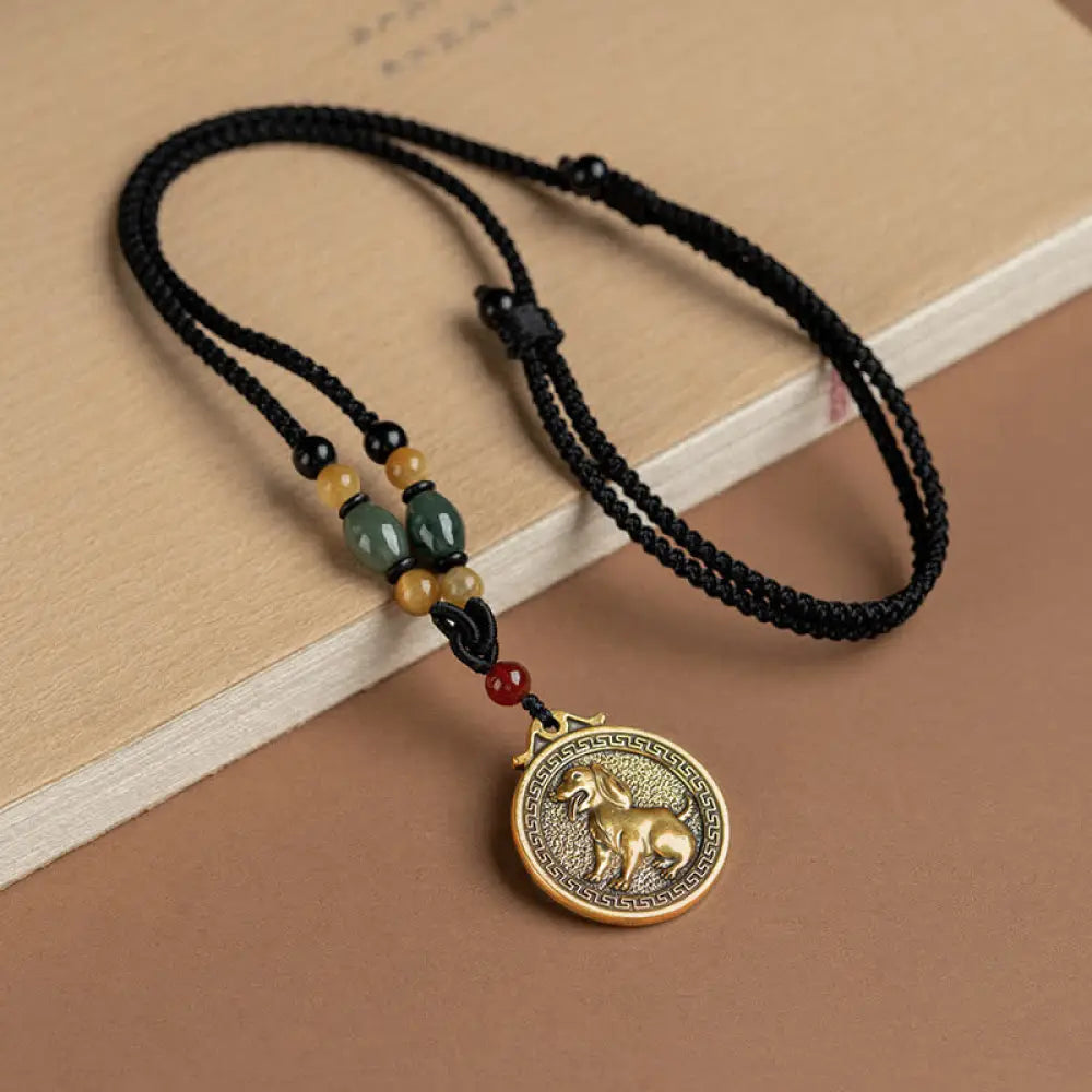 BWOOOH 12 Chinese Zodiac Blessing Wealth Fortune Necklace Pendant featuring a 3cm copper/brass pendant with Tiger Eye, Red Agate, Jade, and Agate, suspended on a 45-68cm string, showcasing a specific zodiac animal for spiritual balance and protection. - View 23