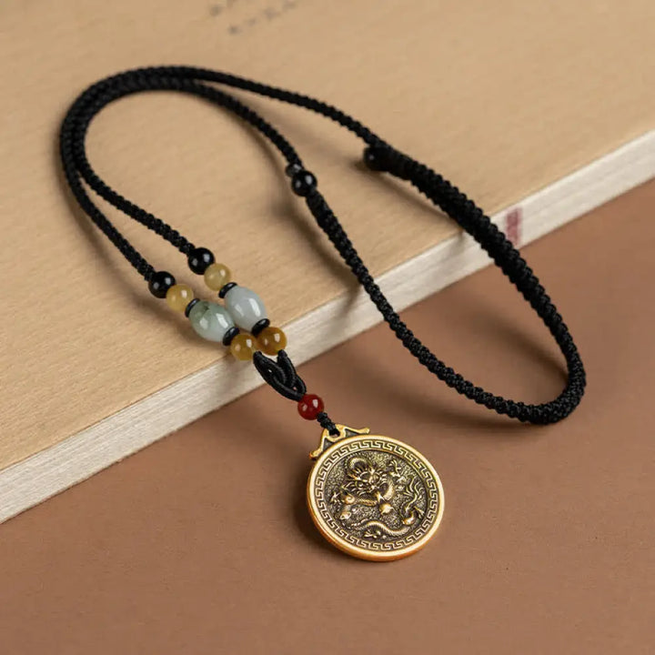 BWOOOH 12 Chinese Zodiac Blessing Wealth Fortune Necklace Pendant featuring a 3cm copper/brass pendant with Tiger Eye, Red Agate, Jade, and Agate, suspended on a 45-68cm string, showcasing a specific zodiac animal for spiritual balance and protection. - View 17