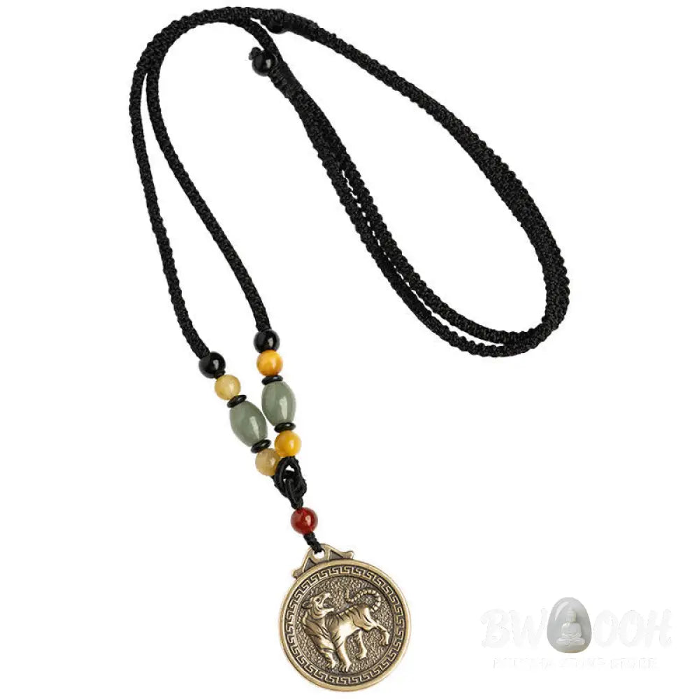 BWOOOH 12 Chinese Zodiac Blessing Wealth Fortune Necklace Pendant featuring a 3cm copper/brass pendant with Tiger Eye, Red Agate, Jade, and Agate, suspended on a 45-68cm string, showcasing a specific zodiac animal for spiritual balance and protection. - View 16