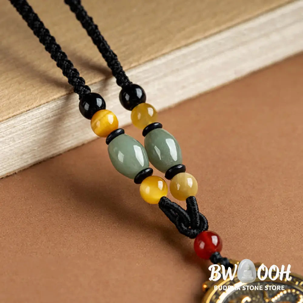 BWOOOH 12 Chinese Zodiac Blessing Wealth Fortune Necklace Pendant featuring a 3cm copper/brass pendant with Tiger Eye, Red Agate, Jade, and Agate, suspended on a 45-68cm string, showcasing a specific zodiac animal for spiritual balance and protection. - View 25
