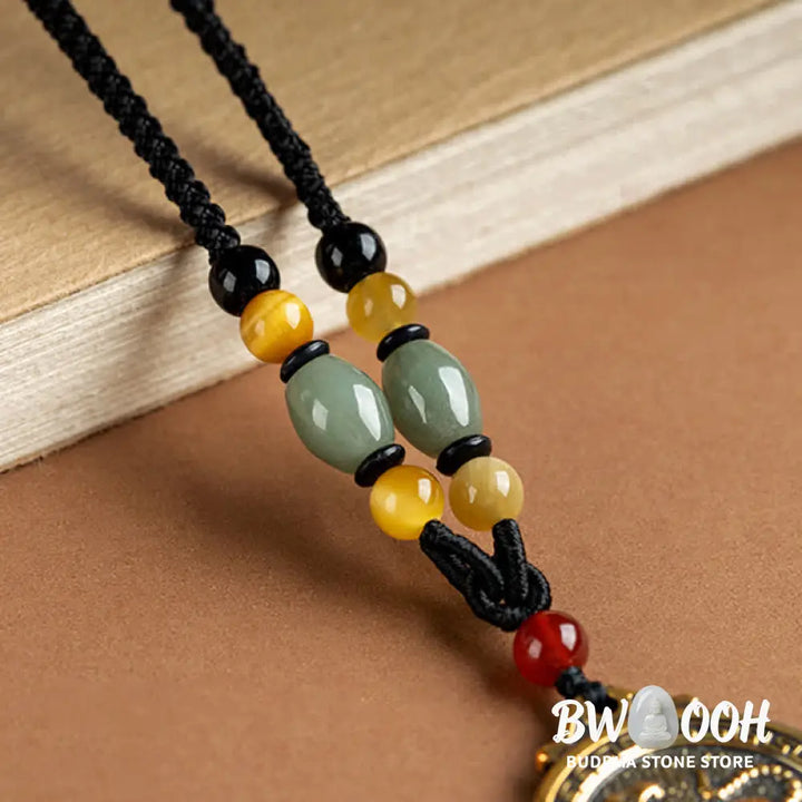 BWOOOH 12 Chinese Zodiac Blessing Wealth Fortune Necklace Pendant featuring a 3cm copper/brass pendant with Tiger Eye, Red Agate, Jade, and Agate, suspended on a 45-68cm string, showcasing a specific zodiac animal for spiritual balance and protection. - View 25