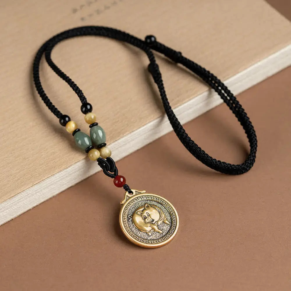 BWOOOH 12 Chinese Zodiac Blessing Wealth Fortune Necklace Pendant featuring a 3cm copper/brass pendant with Tiger Eye, Red Agate, Jade, and Agate, suspended on a 45-68cm string, showcasing a specific zodiac animal for spiritual balance and protection. - View 24