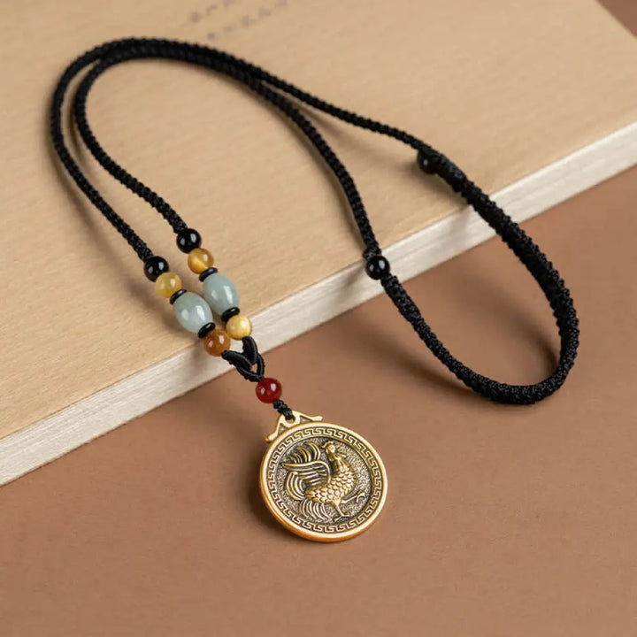 BWOOOH 12 Chinese Zodiac Blessing Wealth Fortune Necklace Pendant featuring a 3cm copper/brass pendant with Tiger Eye, Red Agate, Jade, and Agate, suspended on a 45-68cm string, showcasing a specific zodiac animal for spiritual balance and protection. - View 22