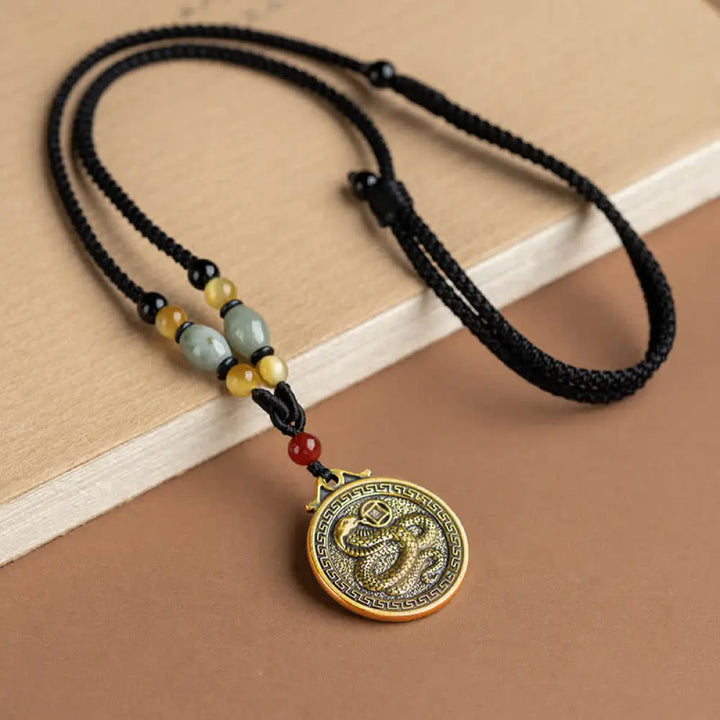 BWOOOH 12 Chinese Zodiac Blessing Wealth Fortune Necklace Pendant featuring a 3cm copper/brass pendant with Tiger Eye, Red Agate, Jade, and Agate, suspended on a 45-68cm string, showcasing a specific zodiac animal for spiritual balance and protection. - View 18