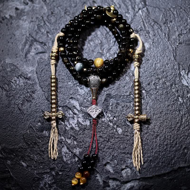 BWOOOH 108 Mala Beads Gold Sheen Obsidian Tiger Eye Eagle&