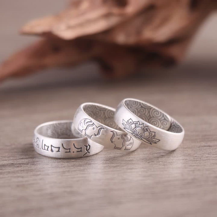 BWOOOH 999 Sterling Silver Lotus Elephant Six True Words Blessing Ring — Sterling Silver crystal healing bracelet for spir...