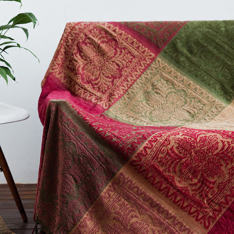 BWOOOH Tibetan Multicolored Flower Pattern Hand-Dyed Blan