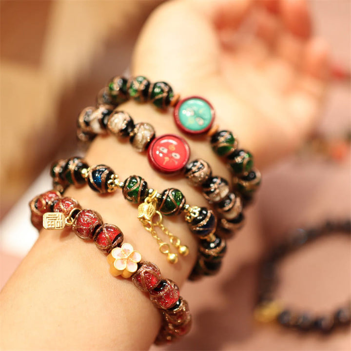 BWOOOH Tibetan Gold Swallowing Beast Family Five God Of Wealth Thangka Fortune Bead Bracelet