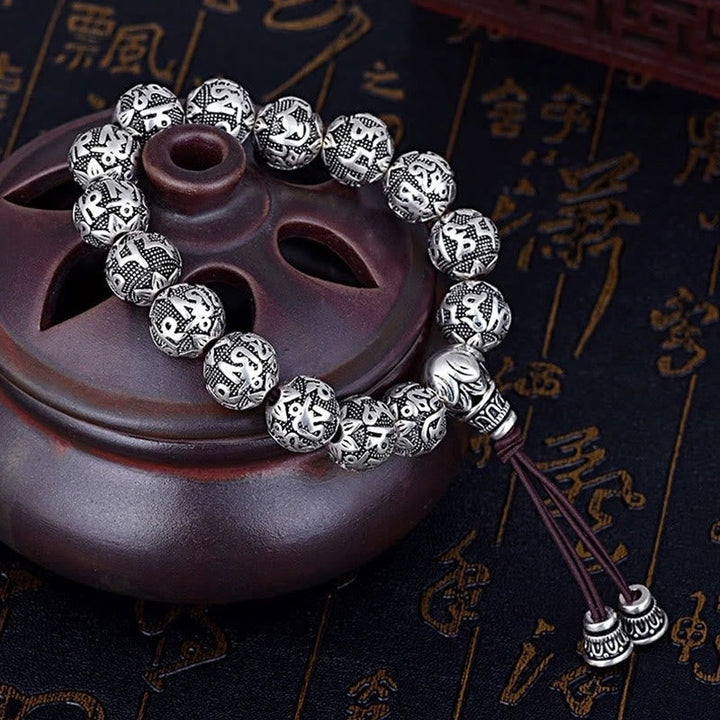 BWOOOH Tibetan Om Mani Padme Hum Carved Alloy Beads Amulet Bracelet