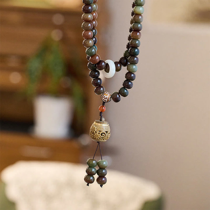 BWOOOH 108 Mala Beads Dunhuang Color Bodhi Seed Dzi Bead Keep Away Evil Spirits Bracelet
