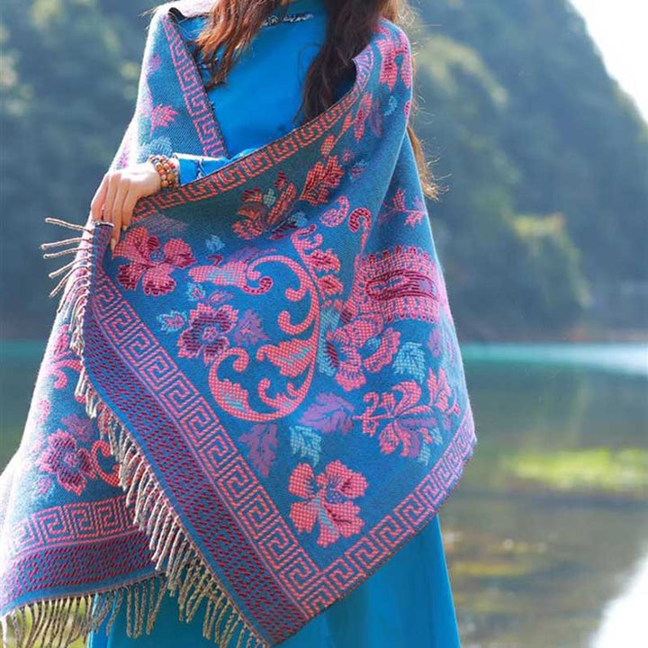 BWOOOH Tibetan Flowers Leaves Pattern Design Shawl Cozy T