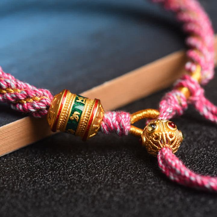 BWOOOH Tibetan Handmade Luck Prayer Wheel Bead Charm Weave Colorful String Bracelet