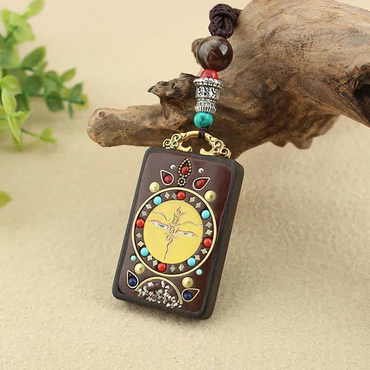 BWOOOH Tibet God of Wealth Thangka Ebony Peace Necklace Pendant