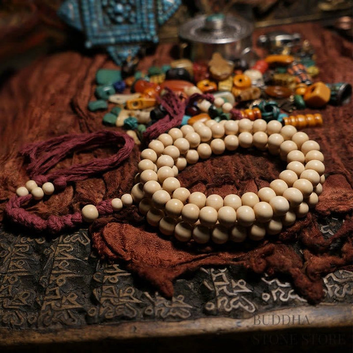 BWOOOH 108 Mala Beads Abelia Biflora Wood Warding Off Evil Spirits Wrist Mala
