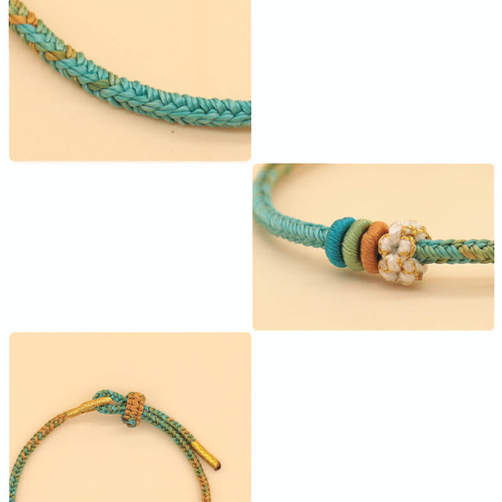 BWOOOH Handmade Eight Thread Peace Knot Peach Blossom Knot Luck Rope Braided Bracelet