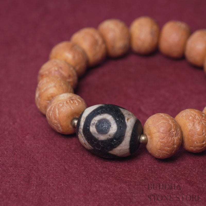 BWOOOH Tibet Bodhi Seed Dzi Bead Peace Charm Wrist Mala Bracelet