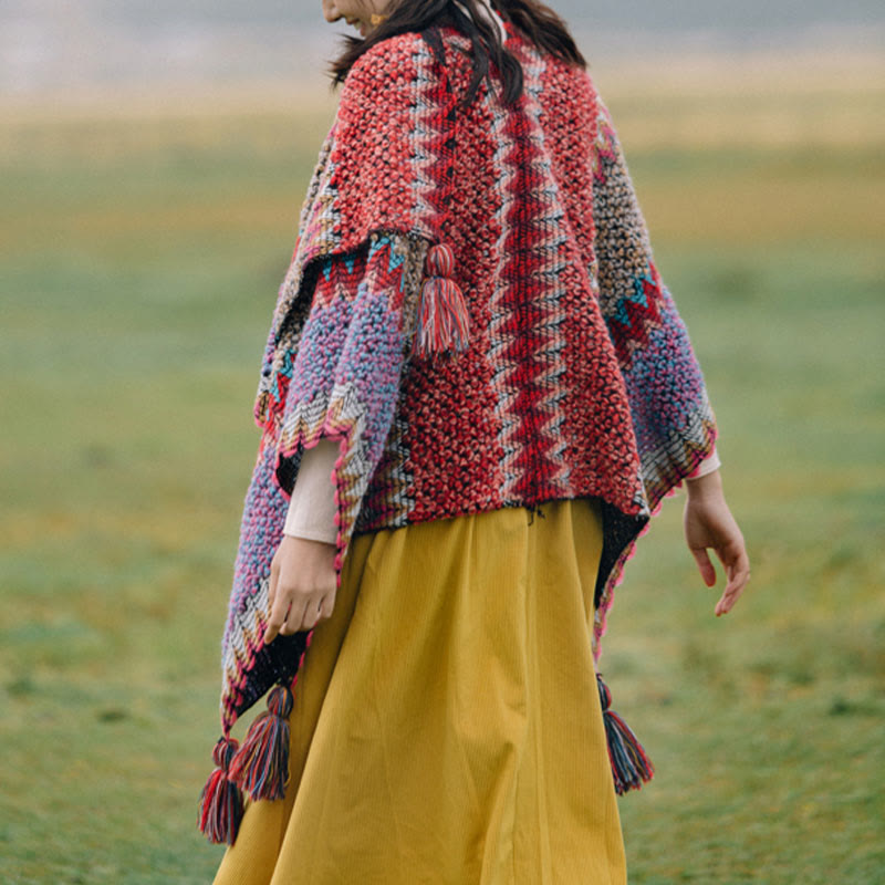 BWOOOH Tibetan Shawl Warm Cloak Tibetan Tassel Scarf