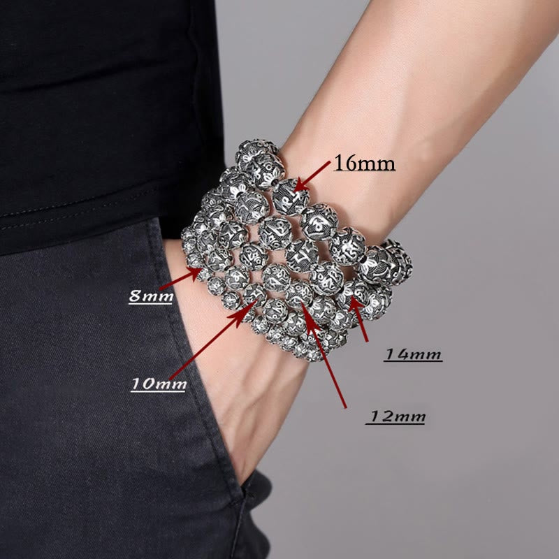 BWOOOH Tibetan Om Mani Padme Hum Carved Alloy Beads Amulet Bracelet