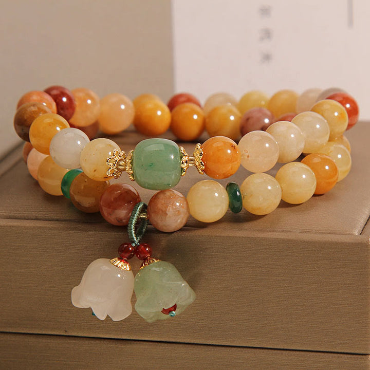 BWOOOH Tibet Natural Golden Silk Jade Double Layer Bell Orchid Luck Bracelet