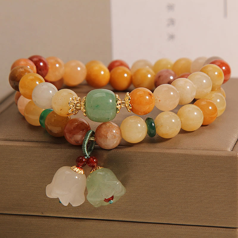 BWOOOH Tibet Natural Golden Silk Jade Double Layer Bell Orchid Luck Bracelet