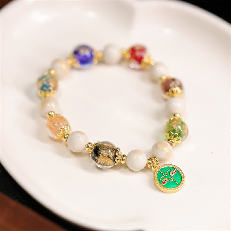 BWOOOH Tibetan Five God Of Wealth Fortune Liuli Glass Bead Incense Ash Porcelain Bead Charm Bracelet