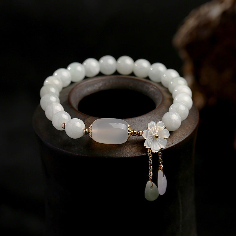 BWOOOH "Hoping for Purity and Peace"Natural White Jade Br