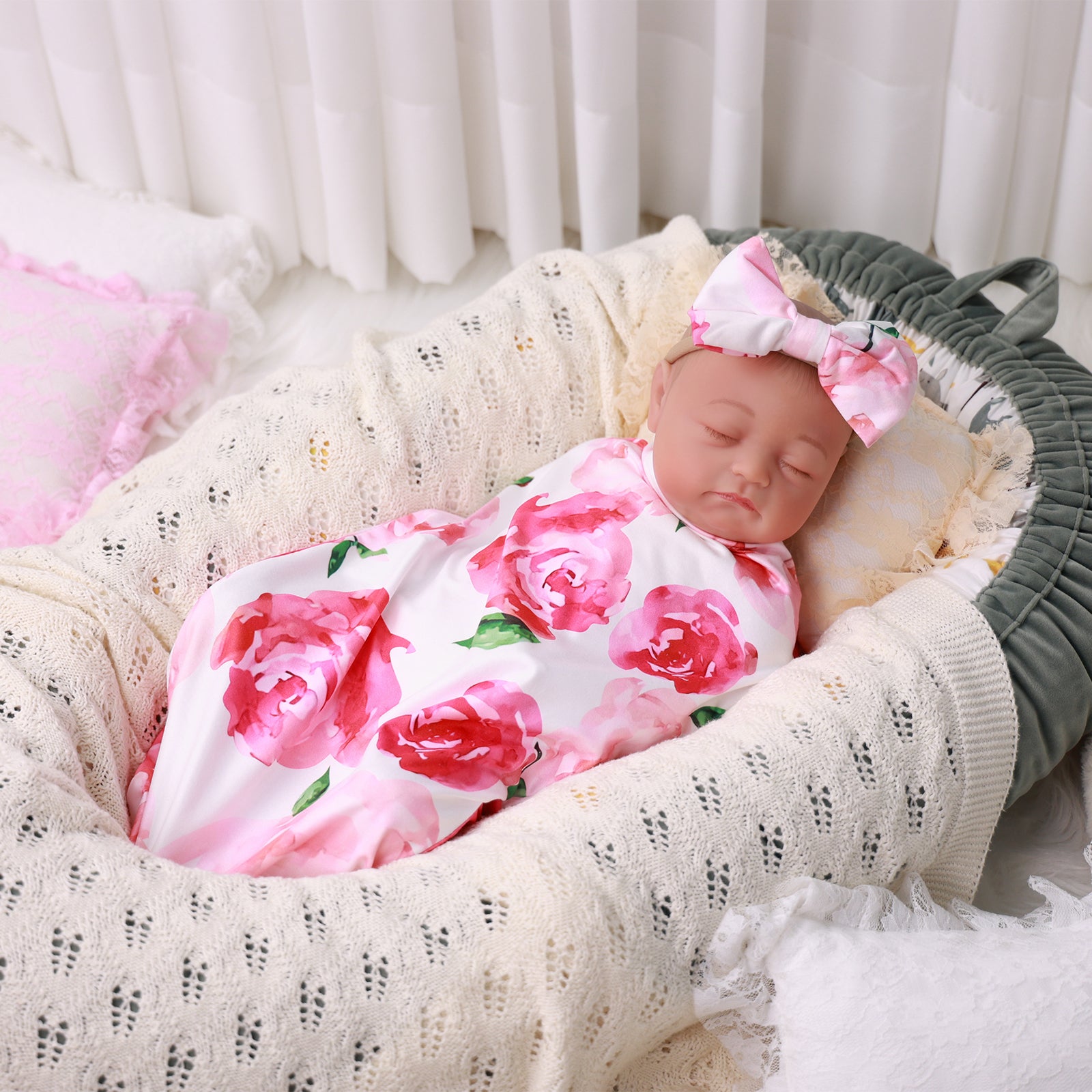 17"-20" Dollreborns®Adorable baby Swaddle Blanket And Headband Set