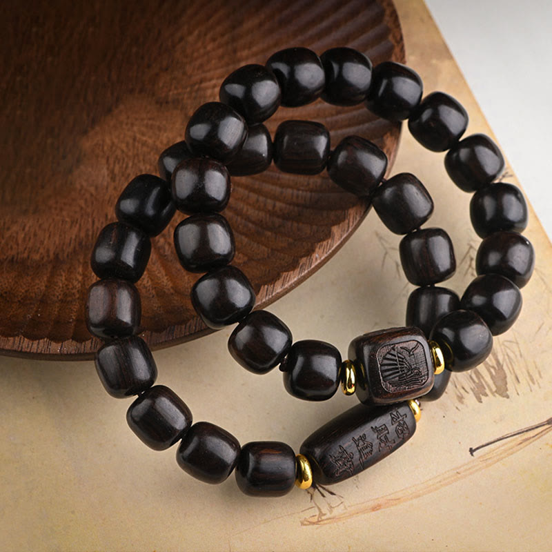 BWOOOH Tibetan Ebony Wood Barrel Beads Lucky And Treasure Balance Bracelet