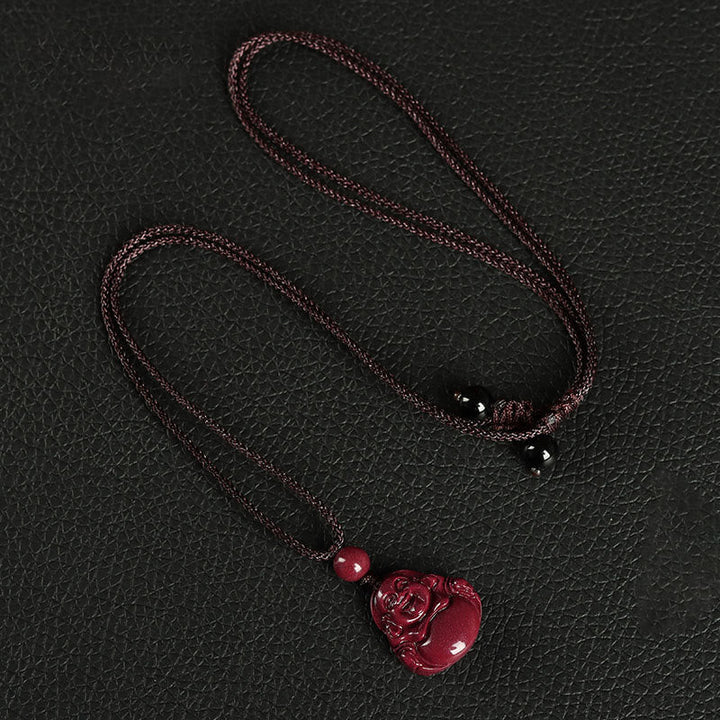 BWOOOH Laughing Buddha Cinnabar Blessing Necklace Pendant Phone Hanging Decoration Key Chain