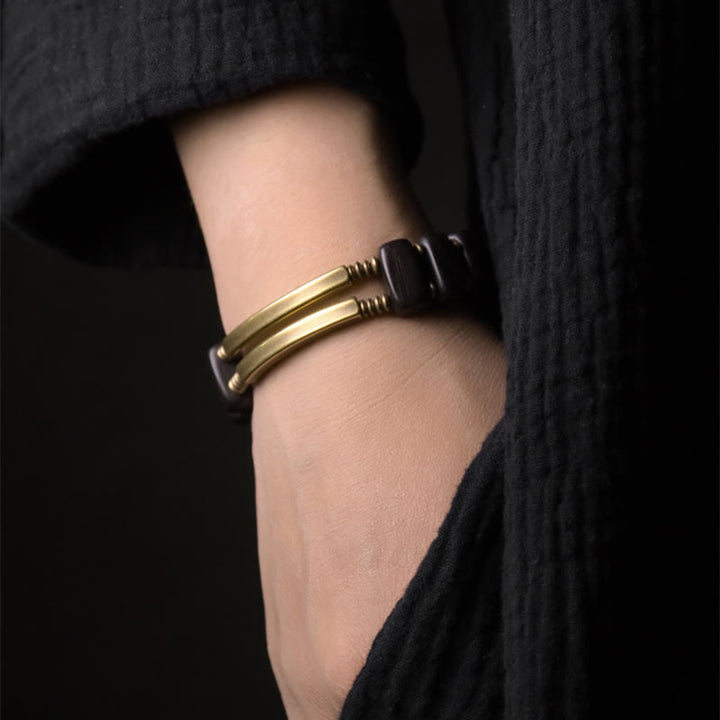 BWOOOH Tibetan Ebony Wood Brass Copper Balance Double Layer Bracelet