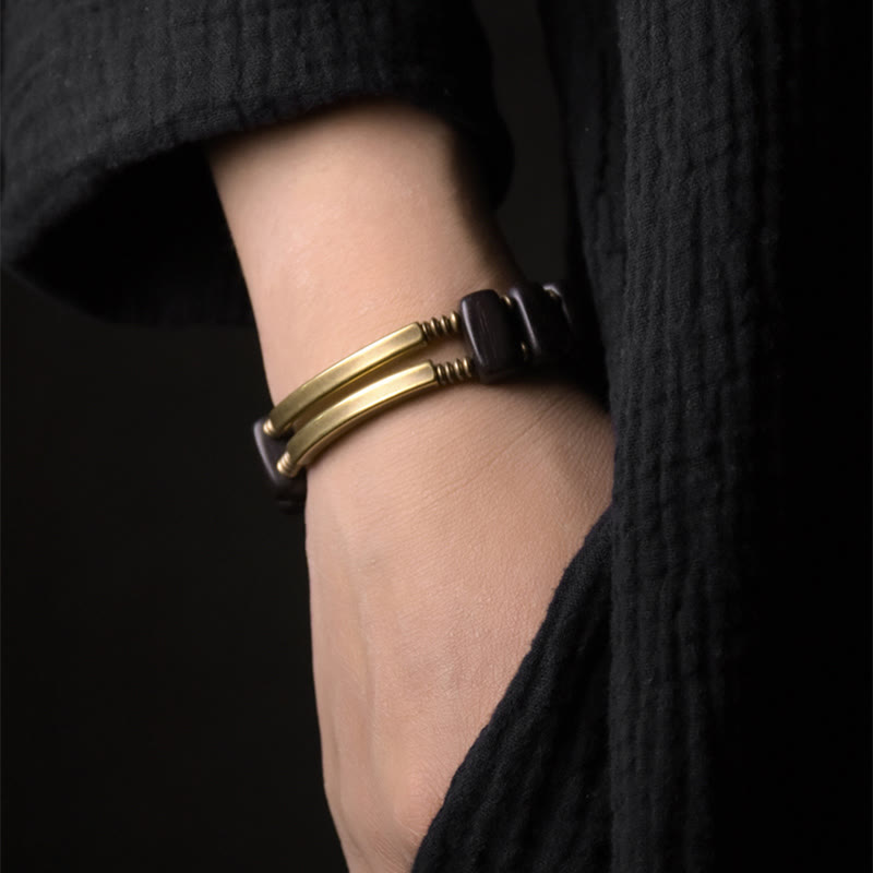 BWOOOH Tibetan Ebony Wood Brass Copper Balance Double Layer Bracelet