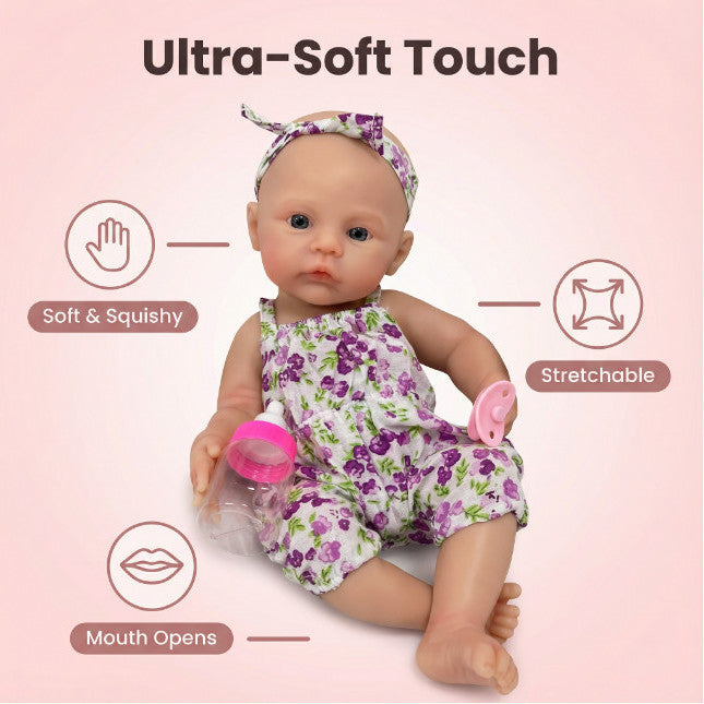 SilkyDream 12-inch All-Silicone Rebirth Doll - Washable, Flexible Limbs, Taiwanese Acrylic Realistic Sleeping Eyes, 1kg Realistic Touch Comforting Doll