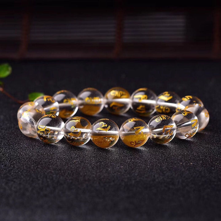 BWOOOH Tibet White Crystal Black Onyx Om Mani Padme Hum Meditation Bracelet