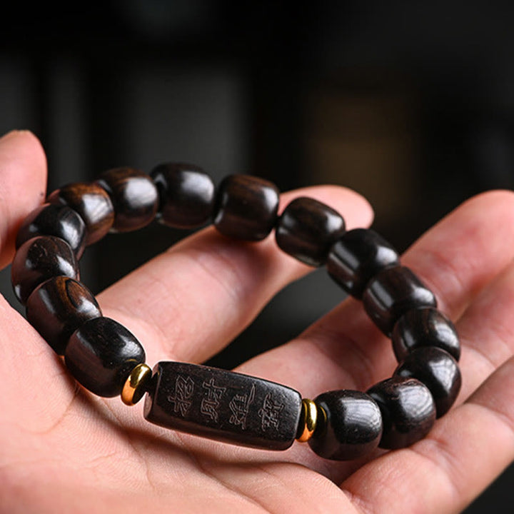BWOOOH Tibetan Ebony Wood Barrel Beads Lucky And Treasure Balance Bracelet