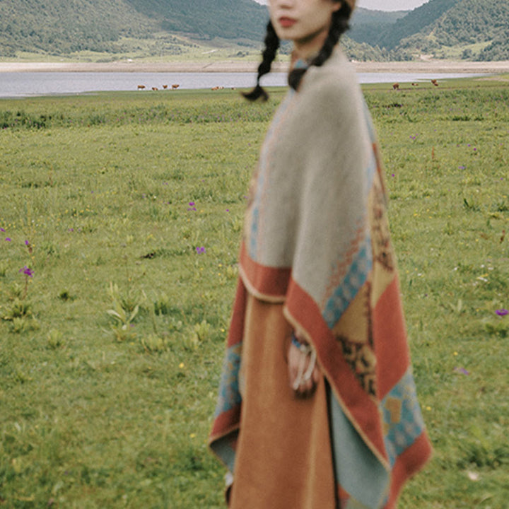 BWOOOH Tibetan Shawl Diamond Pattern Winter Warm Cloak Sc